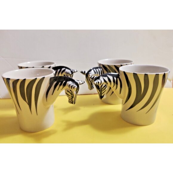 Pier 1 Imports Novelty Coffee Mug set of 4 , Zebra 3D handle - Picture 5 of 11